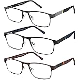 3-Pack Reading Glasses for Men Blue Light Blocking Trendy Metal Frame Computer Readers with Spring Hinges Anti Eye Strain/glare Uv Ray Filter Eyeglasses(+2.0 Magnification Strength)