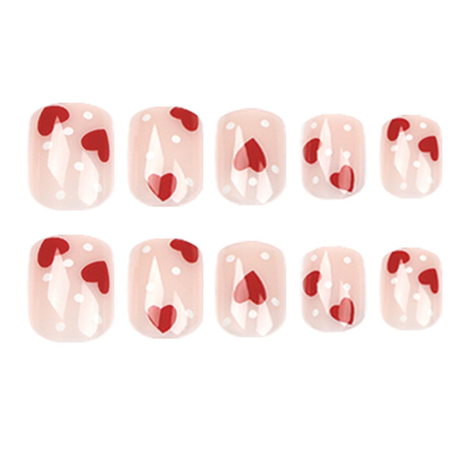 Press on Nails Short Square Fake Nails with Heart Designs Short Nails Press ons for Women Light Pink Full Cover Acrylic Glue on Nails 24 Pcs - Image 2