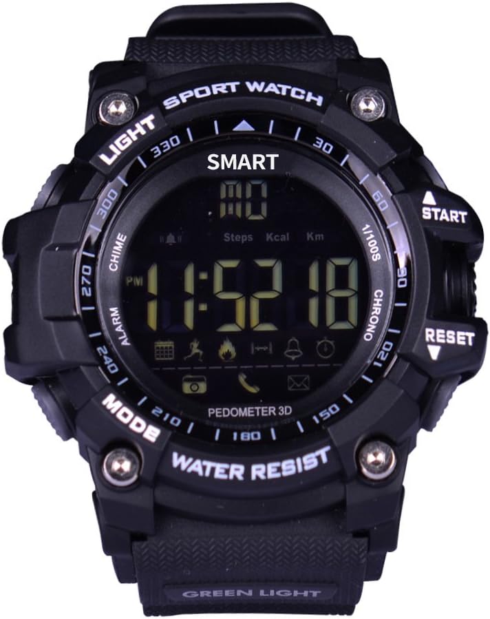 RabbyRock Bluetooth Smart Watch - Waterproof smartwatch IP68 SMS Notifier Pedometer for iOS & Android (RB EX16 Black FBA)