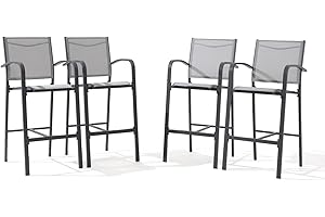 OC Orange-Casual Outdoor Bar Stool Set of 4, All-Weather Aluminum Textile Fabric High Top Patio Dining Chair, Counter Height Metal Barstool High Back Armchair, for Backyard, Porch, Balcony, Grey