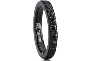 BONNDORF 3MM 1.75Ct Womens Black Titanium Eternity Engagement Band Wedding Ring Black Pave Set Cubic Zirconia
