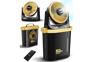 Instern Portable Misting Fan with 9L Bucket, 20000mAh Rechargeable Battery Powered Floor Fan for Outside Travel, Replaceable Spray Nozzle&Battery,Outdoor Cooling Mist Fans for Patio - Yellow