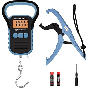 Pèse-poisson, Dr.meter 50 kg/110 lb Écran LCD rétro-éclairé numérique avec ruban de mesure intégré - Balance électronique pour pêche et courrier avec crochet, taille de poche, alimentée par 2 piles