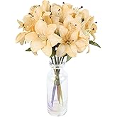 UUXX 6 PCS Champagne Lily Flowers Artificial 18Heads Fake Lillies 18” Silk Flowers with Stems Easter Lilies for Home Decor Indoor Wedding Party Graves Arrangement
