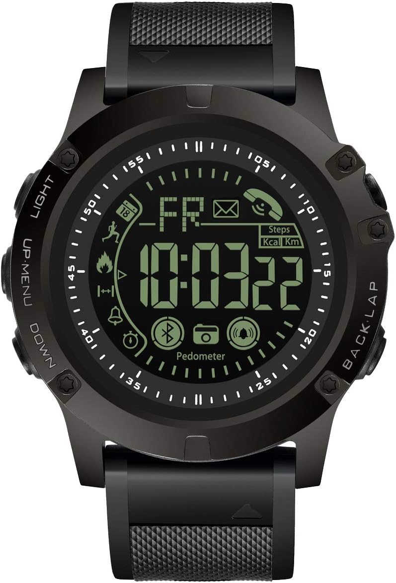 T0003 Electronic Fitness Tracker Digital Sports Bluetooth Smart Watch Waterproof Pedometer Remote Camera Incoming Call or Message Alert Reminder for iOS & Android Smartwatch Men & Boys (Black Strap)