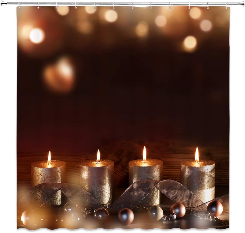 Amazon Com Chaoqian Warm Decoration Shower Curtains Scented Candle Creative Pattern Bathroom Decor Polyester Home Bath Hanging Cloth Curtain Sets 70 X 70 Inches With Hooks Home Kitchen