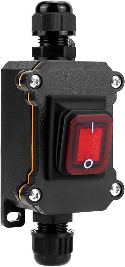 QWORK IP65 Waterproof Rocker Switch 12-24V 30A DPST Inline Cord ON OFF Red Light