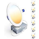 Ensenior 6 Pack 6 Inch LED Recessed Light, Dimmable, 2700K-5000K 5CCT, 1200LM High Brightness, 12W 120V, Damp Rated, ERL-12X-ETL, Ultra-Thin Canless Wafer Ceiling Light - ETL & FCC & IC