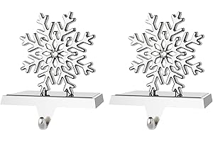LIKAJON Snowflake Christmas Stocking Holders for Mantle Set of 2, Silver Anti-Slip Snowflake Christmas Stocking Hangers, Metal Stocking Holder for Christmas Fireplace Mantel Decorations