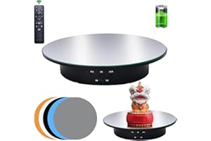 JAYEGT Motorized Rotating Display Stand, 7.87inch /17.6lbs Load, 360 Degree Electric Rotating Turntable for Photography Products，Jewelry，with 5 Colors Backgrounds , Mirror Cover (Black/Remote Control)