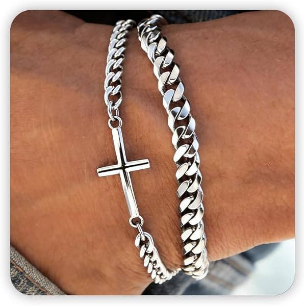 Amazon.com: JIKASI Silver, Gold, Black Cross Bracelet for Men