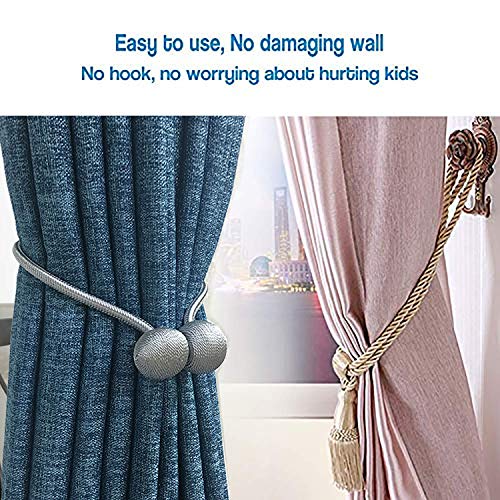 SmallDot Magnetic Curtain Tiebacks, 16 Inch Window Holdbacks Drapes Holders Hooks, Decorative Weave Rope Clips Strong Magnet for Home Office Restaurant Décor, Pack of 2, Grey