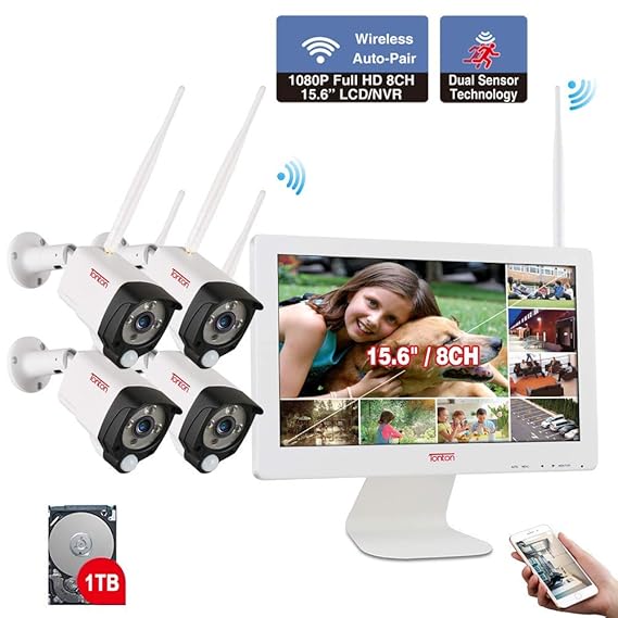 ?All-In-One Audio Set? Tonton 1080P Audio Überwachungskamera Set mit Monitor WLAN System 15.6 Zoll LCD-Monitor 1TB Festplatte