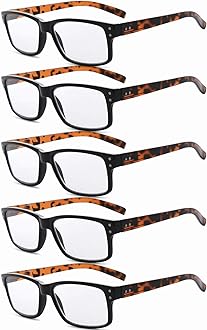 EyekepperEyekepper Mens Vintage Reading Glasses-5 Pack Black Frame with Tortoie Arms Glasses for Men Reading, Reader Eyeglasses Women