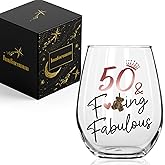 Innfueunun 50th Birthday Wine Glass Gifts for Women,50 Fabulous Happy 50th Birthday Gift, Funny Ideas for Sister Bestie Grandma Mom Wife,Husband Friend, 50 & Fabulous Wine Glass 15oz