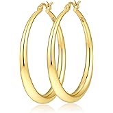 Geveay Silver Hoops Earrings for Women Hypoallergenic 925 Sterling Silver 14K Gold Plated Hoop Earrings Lightweight Large Thick Hollow Tube Hoop Earrings 30/40/50/60MM