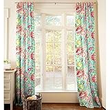 Carousel Designs Coral and Teal Floral Drape Panel 64-Inch Length Standard Lining 42-Inch Width