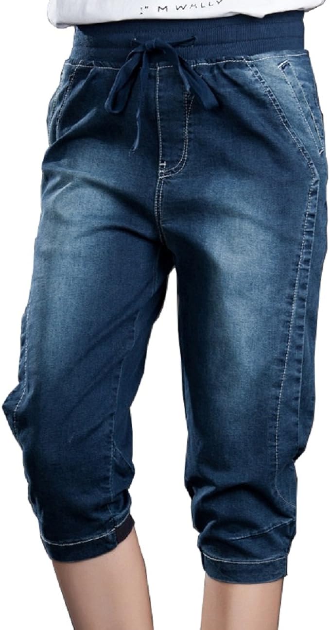 plus size denim capris elastic waist