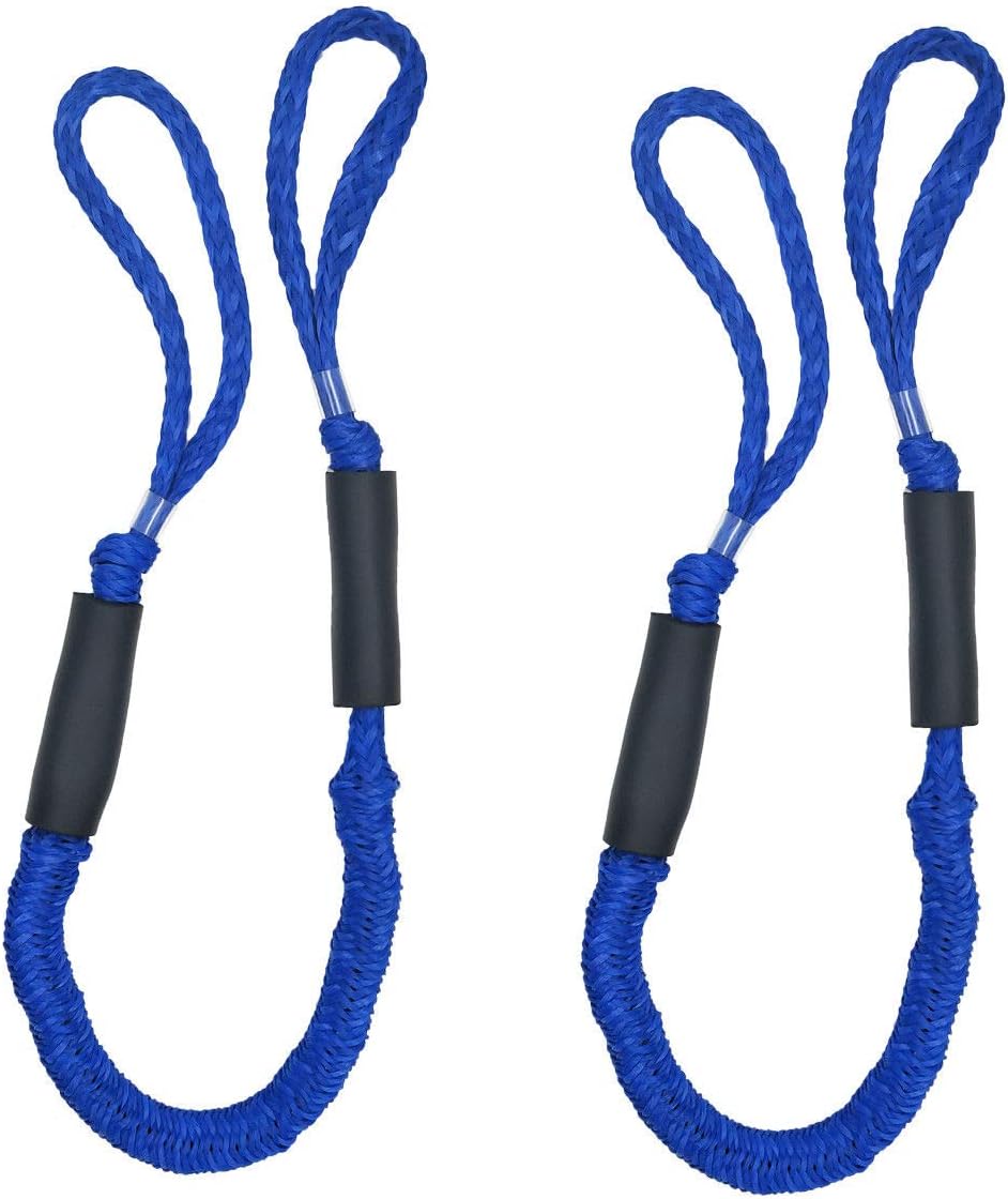 HANXIUCAO 2Pcs Bungee Dockline dock line 4-5.5 foot floating boat accessories jet ski SeaDoo WaveRunner kayak pontoon rowing men's gift (blue)