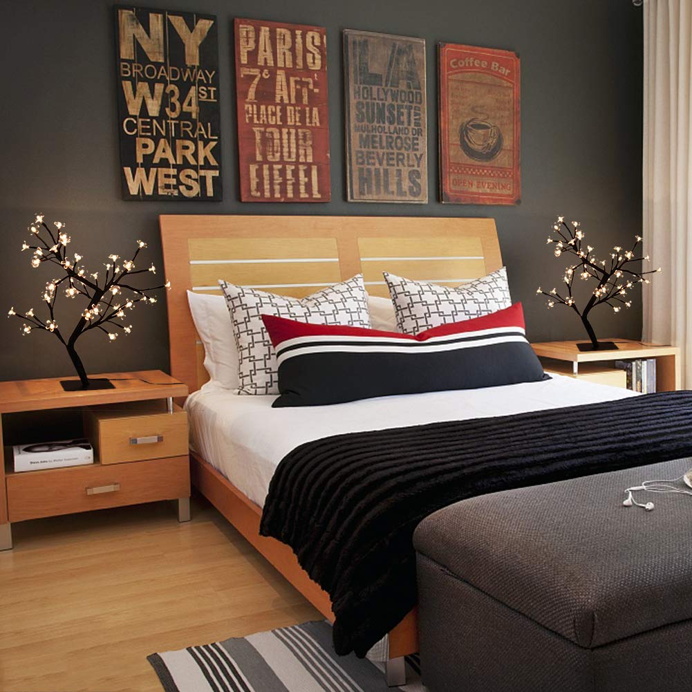 LED Cherry Blossom Light Tree - 19.6 inch Tabletop 48 LEDs Bonsai Tree Light, Black Branches Clear Flower, Perfect for Home Festival christmas Party Wedding Indoor Outdoor Decoration, Warm White