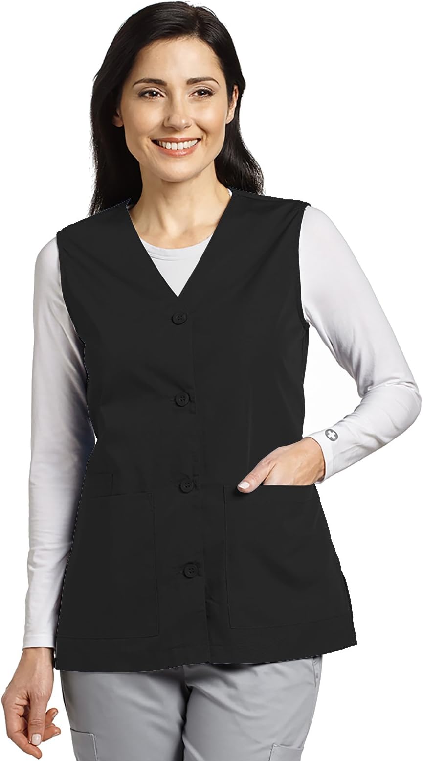 White CrossWomen's Button Front Solid Scrub Vest