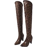 Women's Over The Knee Thigh High Chunky Heel Boots Pointed Toe Long Boots with Zipper