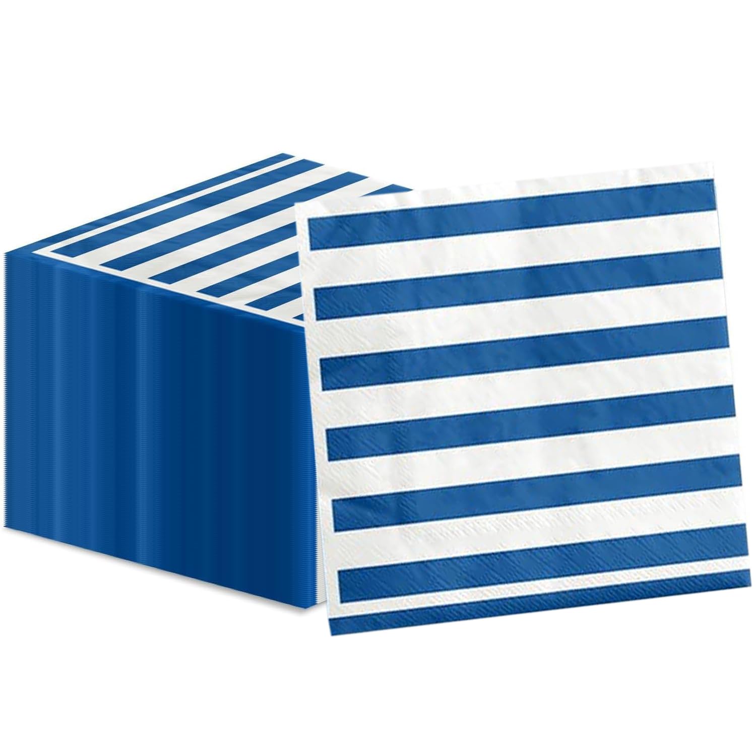 Photo 1 of 100 Pack Blue and White Stripes Napkins Stripe Cocktail Beverage Napkins WhiteBlue Striped Dessert Napkins for Bridal Baby Shower Wedding Holiday Birthday Blue and White Party Decor