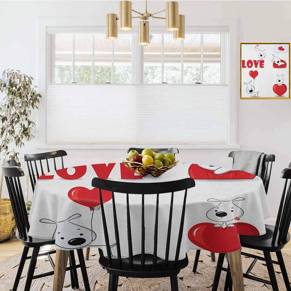shirlyhome Love Circular Table Cover Set of Funny Dogs with Heart Symbols My Pet Best Friends Ever Animal Valentines Theme Round Table Cloth for Birthday Party Red White (Diameter 36")