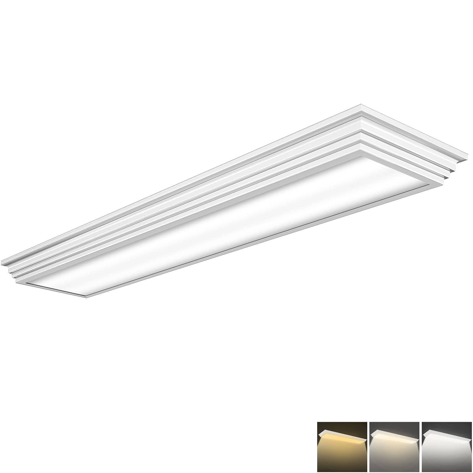 Photo 1 of FAITHSAIL Dimmable 4FT LED Wraparound Light, 3 Color Temperature 3000K/4000K/5000K CCT 50W 5500LM 4 Foot Kitchen LED Light Fixture, Flush Mount 48 Inch Linear Ceiling Lighting Fixture, 1 Pack