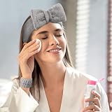 Aomig Spa Headbands for Women Bowknot Elastic Microfiber Grey 1+2 Wrist Straps view 5
