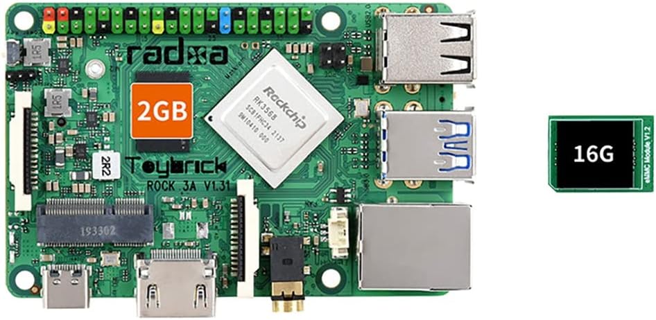 Lodokdre ROCK3 RK3568 A55 Dev Board 2GB RAM 16GB eMMC Card Computer