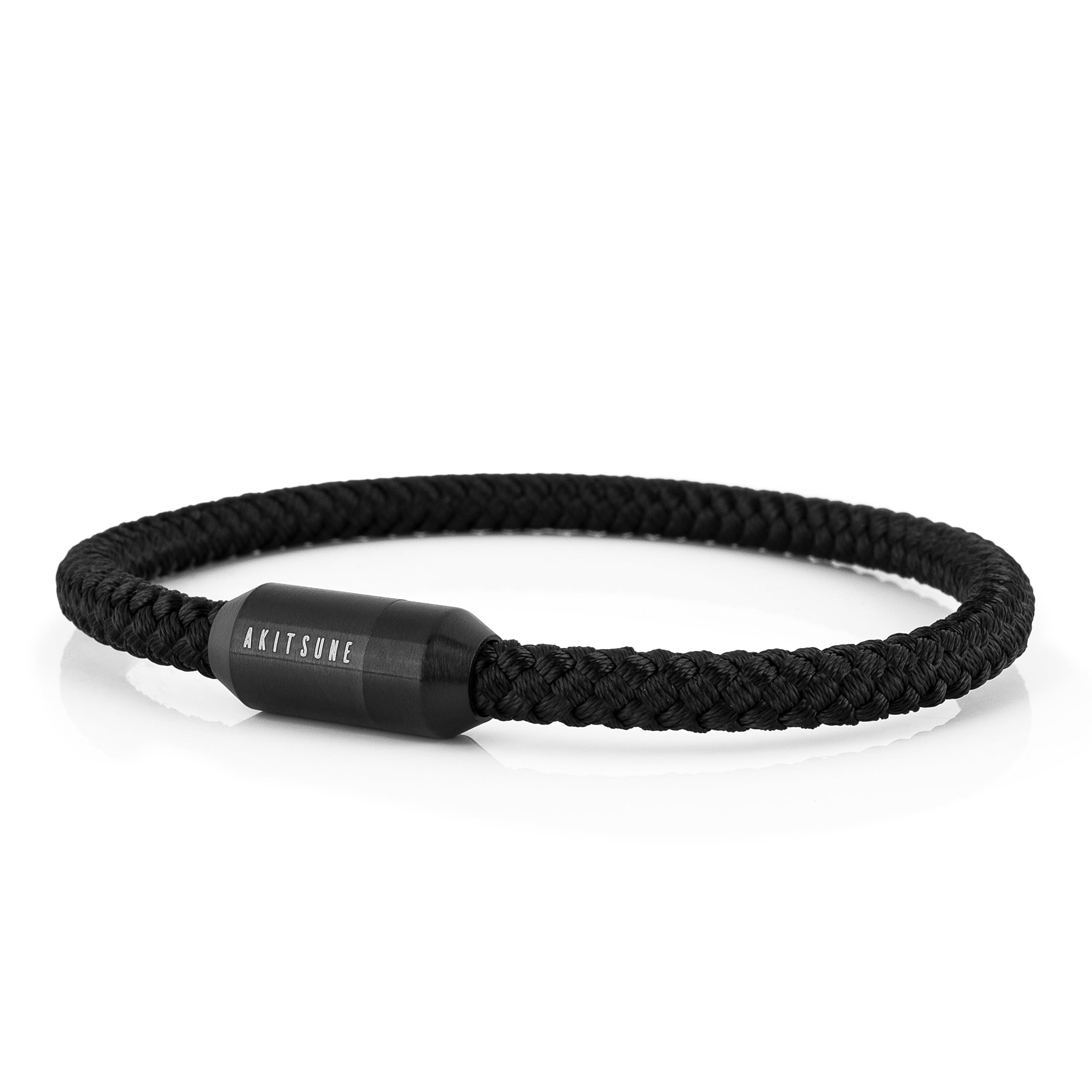 Akitsune Silva Nylon Bracelet | 5mm Diameter | Link Bangle Trinket Women Stainless Steel Bracelet Magnetic Closure - Matte Black - Black 21,50cm — image 1