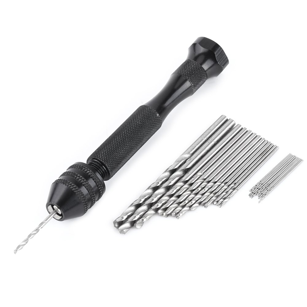 High Precision Pin Vise Hand Drill with 25pcs HSS Twist Drill Bits, Mini Drill Set for Turning Tools, 0.3-3.6mm Diameter