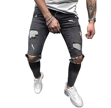 Tomatoa Herren Denim Jeans Stretch Denim Hosen Distressed zerrissen ausgefranste Slim Fit Zipper Jeans Hosen Männer Hosen Som