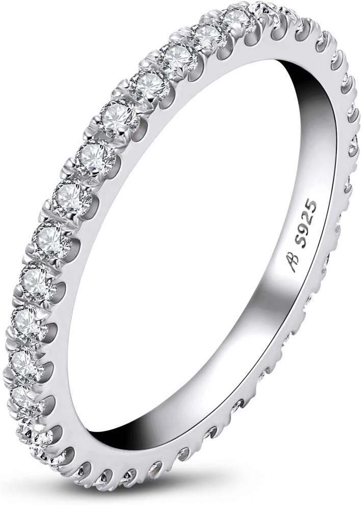 1.5mm Sterling Silver CZ Simulated Diamond Stackable Ring All-Around Eternity Bands for Women Size 4-10