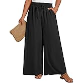 LONGYUAN Womens Plus Size Wide Leg Casual Palazzo Pants with Pockets 1X-5X