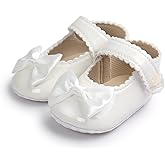 Meckior Infant Baby Girls Soft Sole Bowknot Princess Wedding Dress Mary Jane Flats Prewalker Newborn Light Baby Sneaker Shoes