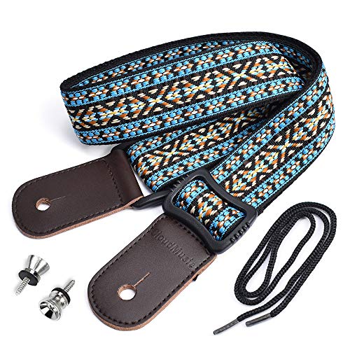 CLOUDMUSIC Hawaiian Blue Ukulele Strap With Ukulele Strap Buttons Black