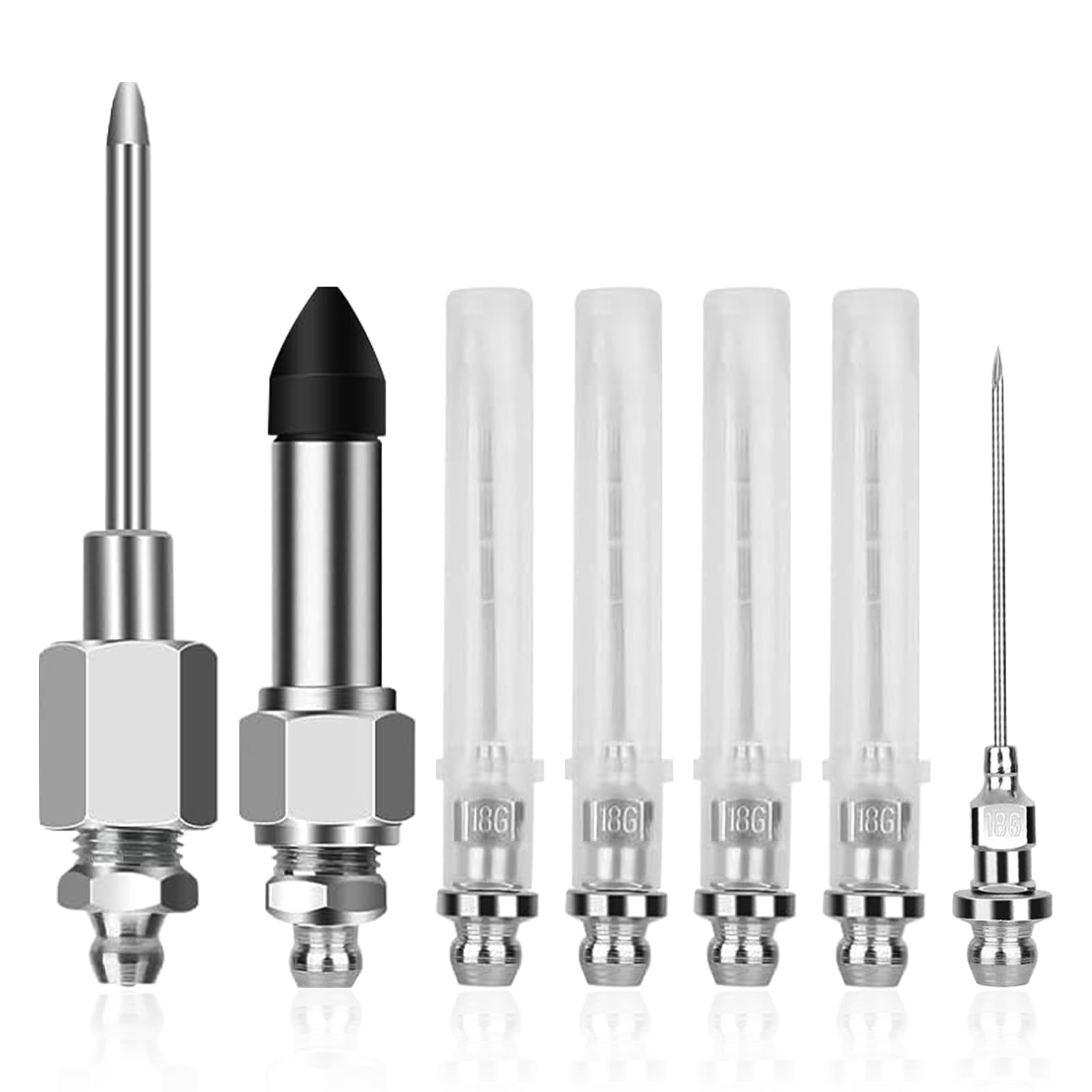 Photo 1 of Auckyeer Grease Gun Needle Tip Kit 7 Pcs, 5Pc Grease Gun Needle Tip Mouth+ 1Pc Rubber Adapter+ 1Pc Grease Needle Dispenser, Bearing Needle Nozzle Fitting Injector Tool Accessories Set for Tight Spaces