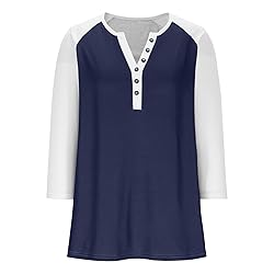 3/4 Length Sleeve Womens Tops Cotton Dressy V Neck