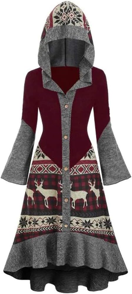 Elan Christmas Knit Dress for Women, Large Size Winter Tops Hemline Ruffles