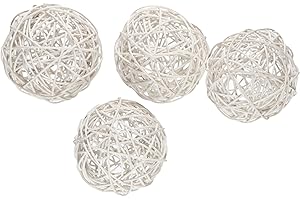 KERYAR 4 Pcs Wicker Rattan Balls Decorative for Centerpiece Bowls Fillers Home Decor Christmas Halloween DIY Crafts Weddings (White, 4 in)