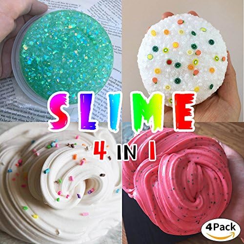 eswutt Super Slime Kit - 4 Styles Slime（2.5 oz each,total 10oz） with Colorful Foam Balls, Gold sand Decoration, Pearl Decoration, Golden sand Glitter Shake Jars for DIY Slime