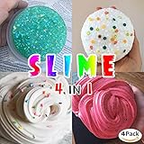 HSETIY Super Slime kit - 4 Styles Slime（2.5 oz each,total 10oz） with Colorful Foam Balls, Gold sand Decoration, Pearl Decoration, Golden sand Glitter Shake Jars for DIY Slime