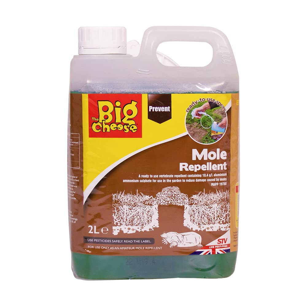 The Big Cheese Mole Repellent 2L RTU Sprayer – Ready-to-Use Outdoor Treatment – Deters Moles, Voles & Burrowing Rodents – Fast-Acting, Humane Pest Control for Lawns and Gardens
