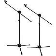 Microphone Stand 2-Pack, Ohuhu Tripod Boom Mic Stands, Dual Mic Clip, Collapsible, Black