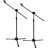 Microphone Stand 2-Pack, Ohuhu Tripod Boom Mic Stands, Dual Mic Clip, Collapsible, Black