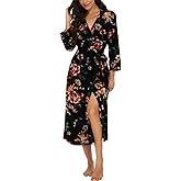 VINTATRE Women Kimono Robes Long Knit Bathrobe Lightweight Soft Knit Sleepwear V-neck Casual Ladies Loungewear