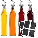 Tebery 4 Pack Oil and Vinegar Cruet Glass Bottles with Pourers, 17OZ Clear Glass Olive Oil Dispenser, Cooking Oil Container f