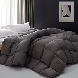 Grey Goose Down Alternative Comforter Checked Grid Pattern Box Quilted Duvet Insert Warm and Comfortable for All Seasons Hypoallergenic Microfiber Easy Washing Queen 90x90